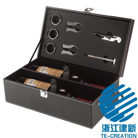 TC-BP19  Leather (PU) wine box with 7-pcs wine accessories