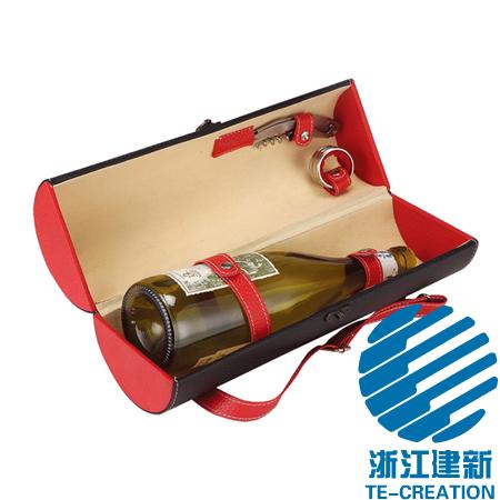 TC-BP18  Leather (PU) wine box with 2-pcs wine accessories