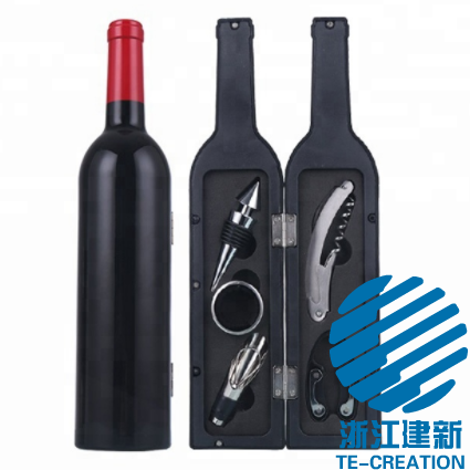 TC-B002B   Wholesale 5 Piece Wine Bottle Shaped Opener Set Accessory Kit Wine Bottle Set