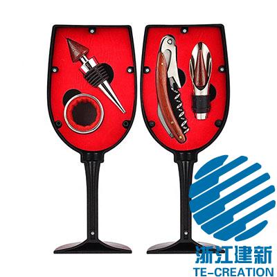 TC-B003   Wine Cup Tool Set 4 Piece ,glass shape box with 4-pcs wine accessories