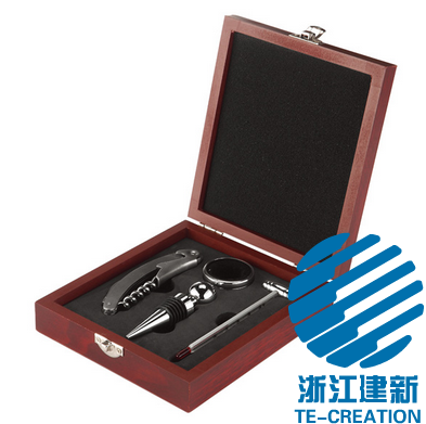 TC-B715    Wood (MDF)box  with 4-pcs Wine Accessories