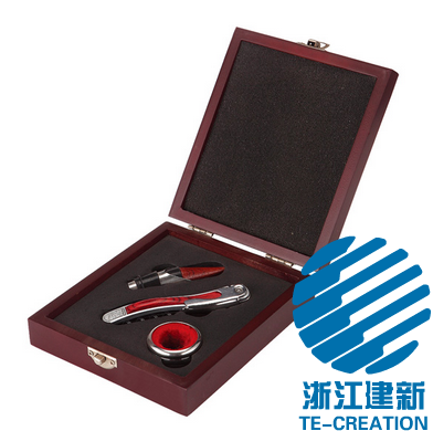 TC-B012  Wood (MDF)box  with 3-pcs wine accessories