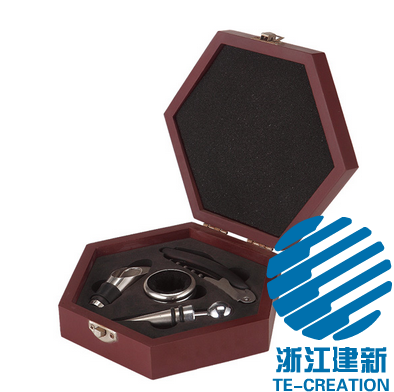 TC-B009   Wood (MDF)box  with 4-pcs Wine Accessories