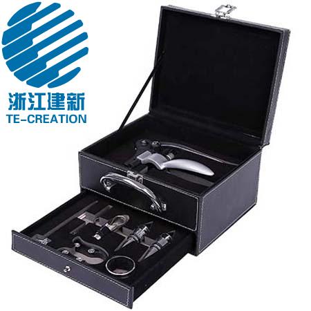 TC-B123L  Deluxe Corkscrew set ,Leather (PU) box with 8-pcs wine accessories