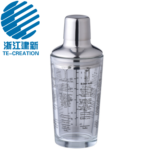 TCO-35P     350ML Stainless Steel and glass cocktail shaker with cocktail recipes printing